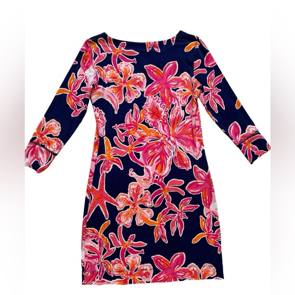 Lilly Pulitzer Sophie Dress Size XS Starfish Floral Navy Pink Preppy Resort - Picture 4 of 12